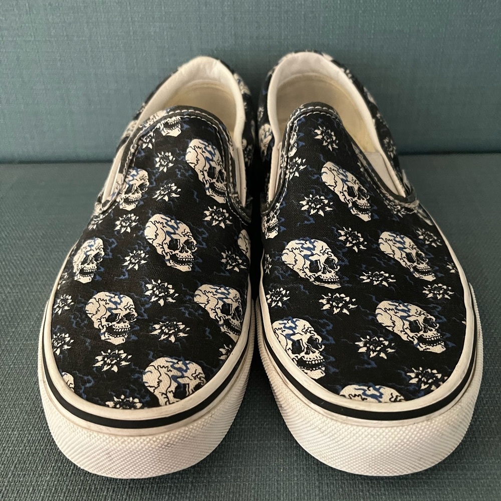 Vans Skull Print Black Slip-Ons